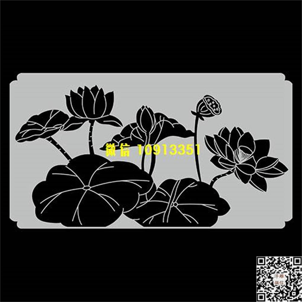 精雕图250荷花栏板精雕图线雕图线条图单线铣底图_电脑雕刻plt文泰矢量图精雕图浮雕图